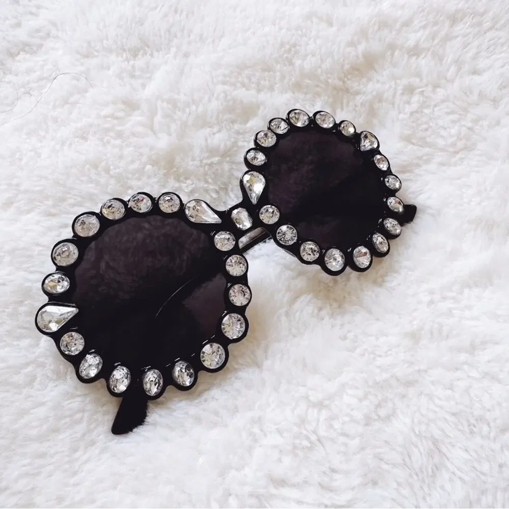 Diana Black & White Round Crystal Embellished Sunglasses - Picture 3 of 9